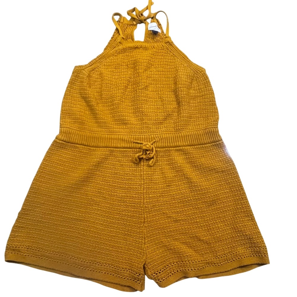 Universal Thread Mustard Yellow Knit Halter Romper XL Crochet Style Drawstring
